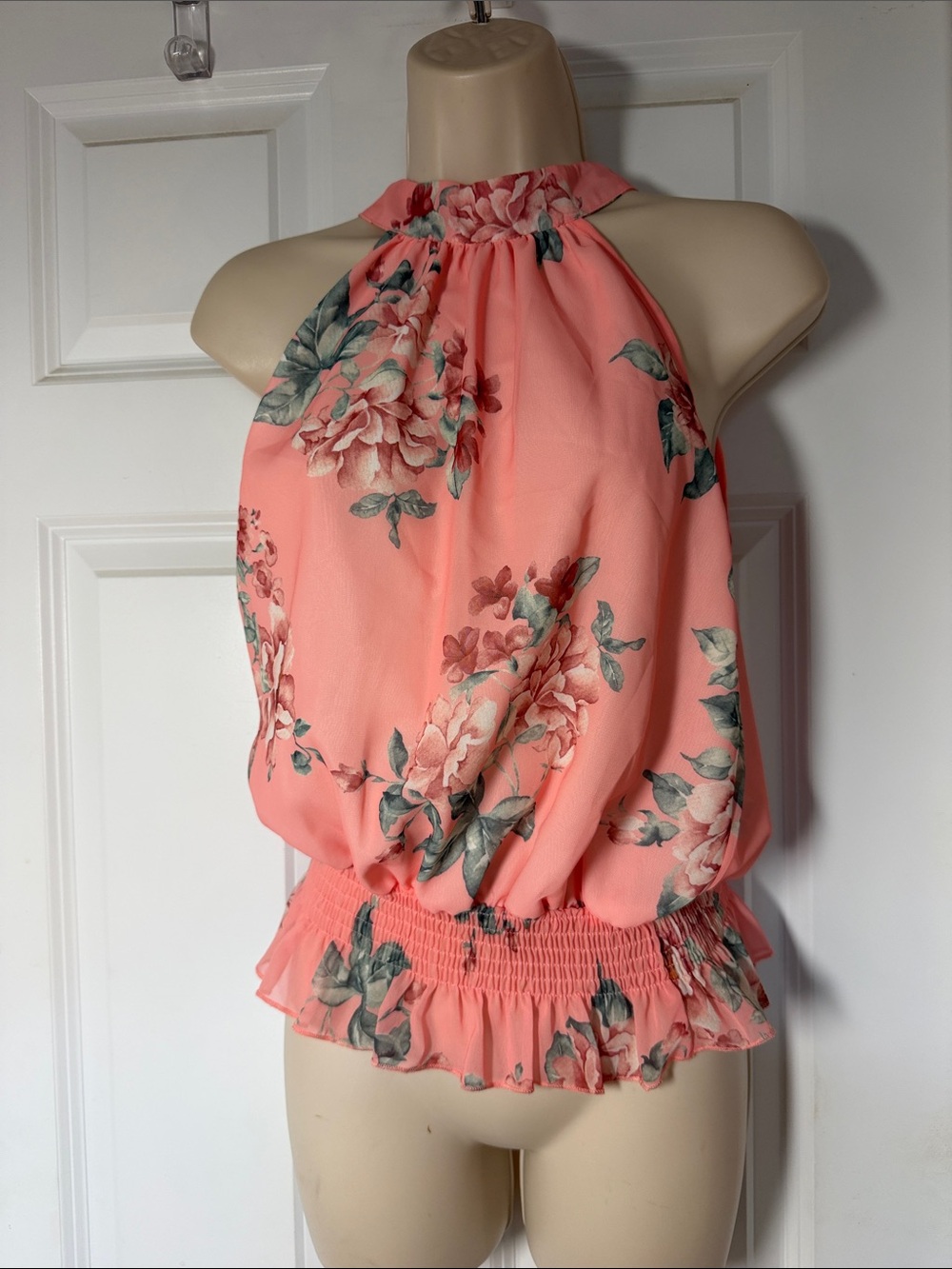 SHEIN Coral Pink Floral Halter Top